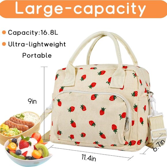 Lunch Bag for Women Insulated Lunch Box Cute Corduroy Lunch Tote Bags Reusable L - Picture 2 of 7